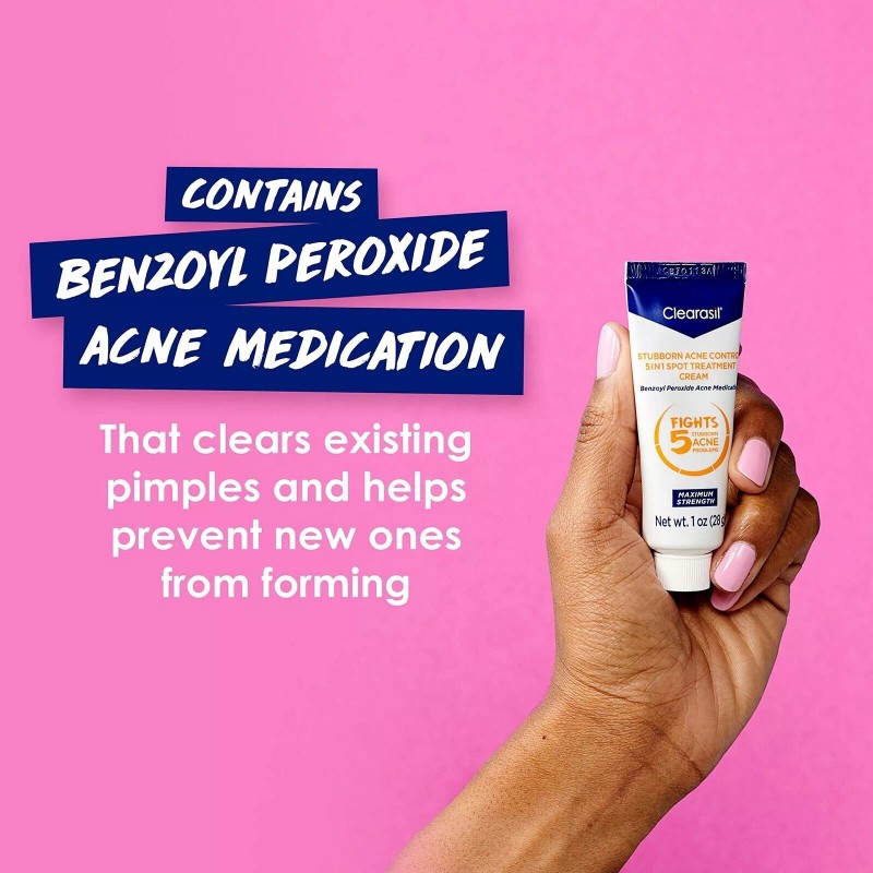 Clearasil Benzoyl Peroxide Stubborn Acne Spot Treatment Cream, 1 oz,