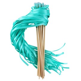 REINDEAR 30 Pcs Wedding Party Single Color Ribbons Wand Sticks Streamers (Turquoise)