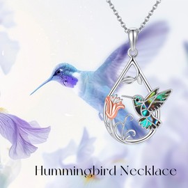 DAYLINLOVE Kolibri Kette 925er Sterling Silber Abalone Muschel Anhänger Halskette Blume Kolibri Schmuckgeschenke für Damen Frauen Mama Oma