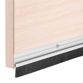 uxcell 2 Pcs Door Draft Stopper Aluminum Door Weather Stripping Door Bottom Seal Strip Under Door Sweep with Brush for Cold Insulation Dust Noise Blocker (39.4" L x 0.8" W, Silver)