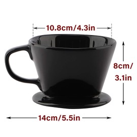 Yeeco Black Coffee Dripper, Ceramic Coffee Filter Size 02, Ceramic Coffee Dripper with 3 Drip Holes, Manual Brewing Pour 0ver Coffee Dripper for Home, Office and Cafe
