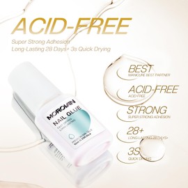 Morovan Nail Glue for Press Ons: 10ML Nail Glue for Acrylic Nails Tip Press On Super Strong Brush On for Broken Nail Long Lasting Nail Bond Professional