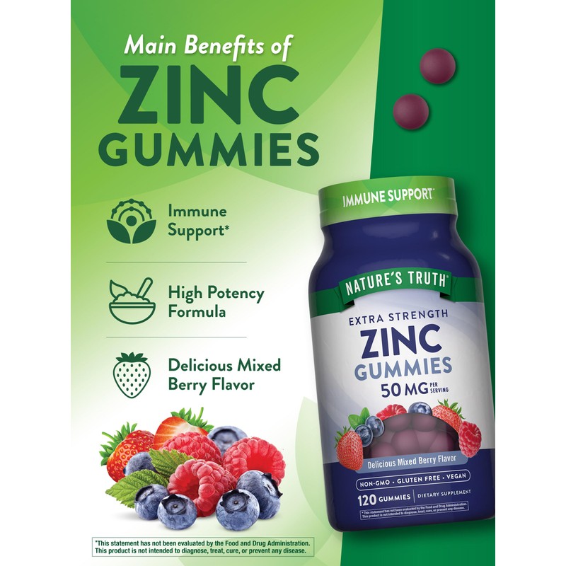 Nature's Truth Zinc Gummies for Adults | 50mg | 120