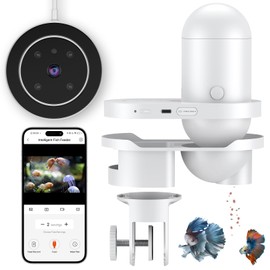 Pawfly WiFi Automatic Fish Feeder for Aquariums, Smart Auto Fish Food Dispenser with App Control 2.5 K HD Camera & Timer, 230 mL Vacation Feeder for Powder Pellets & Small Pillars, USB Powered