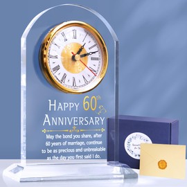 OkiyiD 60th Anniversary Wedding Gift, Anniversary Quartz Clock, Desk Table Clock, 60 Years of Marriage, Daimond Wedding for Couple, Parents, Grandparents (60th Anniversary)