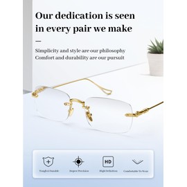 LUFF Rahmenlose Lesebrille für Frauen Männer, rahmenlose Lesebrille Blaues Licht Metall Klassische Computerbrille Anti Eyestrain