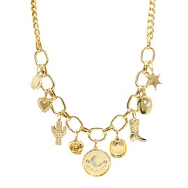 18K Paperclip Gold Chain Necklace Handmade DIY Sun Moon Star Pendant Charm Necklace Western Ocean Seaside Beach Gold Charm Necklace For Women, Zinc, No Gemstone