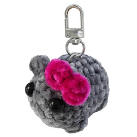 AkiliBIELY Sad Hamster Plush Meme Keychain With Sound for Purse Bag Handbags Charm Cute Crochet Key Chain for Wallet Backpack Stuffed Animal Keychains for Women Red Bow Keys Chains Accessories