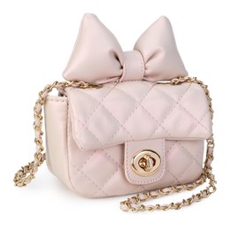 LAVTUG Cute Bow Purses for Teens Small Preppy Purse Mini Quilted Crossbody Bags with Chain Strap, Birthday Gift for Girl Daughter (Pink)