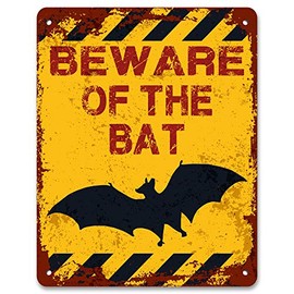 Print Crafted - Beware Of The Bat | Vintage Metal Garden Yard Warning Sign