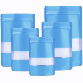 50pcs Mylar Bags Ziplock With Window,Blue Resealable Bags Stand Up,Smell Proof Bag Aluminum Foil Pouches,Reusable Mylar Baggies Heat Seal Packaging Bags for Food Storage (16x24cm - 50 pcs, Blue)