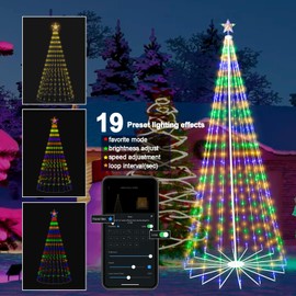 9FT 444LEDS Outdoor Christmas Tree Lights, Smart Cone Tall Pop Up with Star, Timer, Waterproof, APP & Remote, Music Sync, Multicolor/WarmWhite, Outside Xmas Yard Porch Decor
