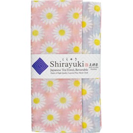 Shirayuki Japanese Tea Towel, Reversible KYO-YUZEN Dyeing. Made Layered Fine Mesh Cloth. Multipurpose Fabric. Made in Japan (Pink & Gray, Margaret)