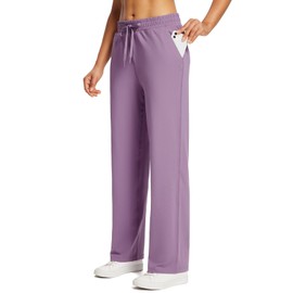 BALEAF Women's Straight Leg Sweatpants Wide Leg Athletic Lounge Pants Pockets Stretch Workout Tall Purple M