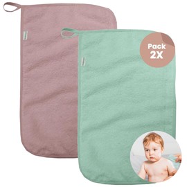 MIMUSELINA Baby Face Cloth Towels for Babies and Toddlers, Hands and Baby Face, Muslin Washcloth Baby, Pack of 2, Dimensions 35 x 23 cm, 450 g (Mint/Rose)