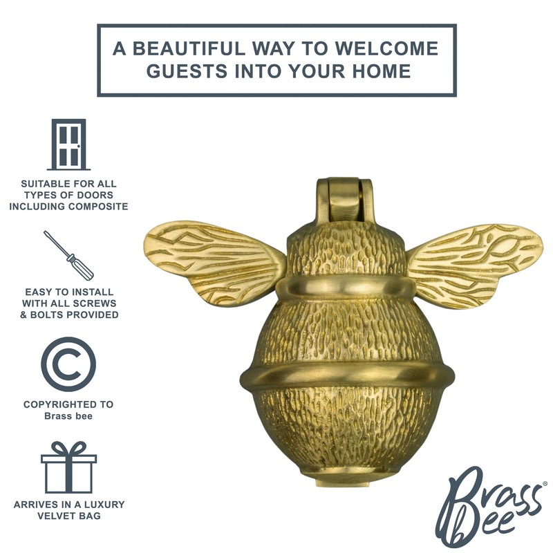 Gold Bee Door Knocker for Front Door | Polished Solid