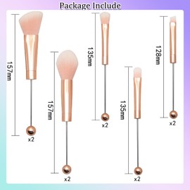 10Pieces Beadable Makeup Brushes Diy Makeup Comestic Brushes Beaded Brushes Kit for DIY Beaded Eyeshadow Brush (Beadable Makeup Brushes-10pieces=2Sets)-Rose Gold