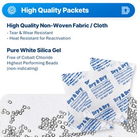 Dry & Dry Silica Gel Packets, Desiccants - Rechargeable Fabric Silica Gel Packs, Silica Packets, Desiccant Packs for Storage - White - 15 Packets (20 Gram)
