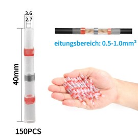 Raheem Pack of 150 Solder Connectors, Shrink Connectors, Solder Connectors, Red Solder Connector with Heat Shrink Tubing, for Automotive, Electronics Industr