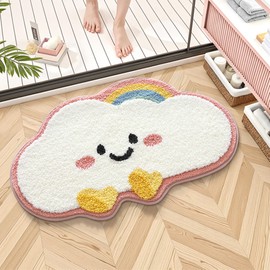 Trlyane Bath Mat, 50x80cm Cute Cloud Bath Mats Bathroom Carpet Super Absorbent Machine Washable Soft Shower Suitable for Kids Bedroom/Bathroom/Living Room/Kitchen Indoor Floor (Pink)