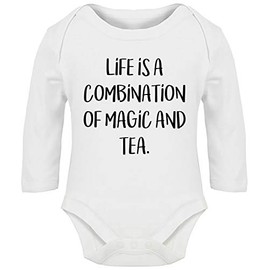 Hippowarehouse Life is A Combination of Magic and Tea Baby Vest Bodysuit (Long Sleeve) Boys Girls White