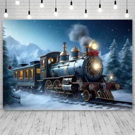 AIBIIN 7x5ft Winter Train Backdrop Christmas Fairy Tale Decoration Photography Background Night Outdoor Kids Portrait Photo Props