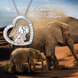 enjoylifecreative Elephant Necklace Sterling Silver Mom Daughter Elephant Gifts for Women Girls Daughter Elephant Pendant Necklace Jewellery for Mum Granddaughter