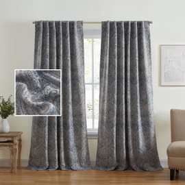 Elrene Home Fashions Vittoria Paisley Floral Printed Blackout Window Curtain Panel, 52"x95", Blue