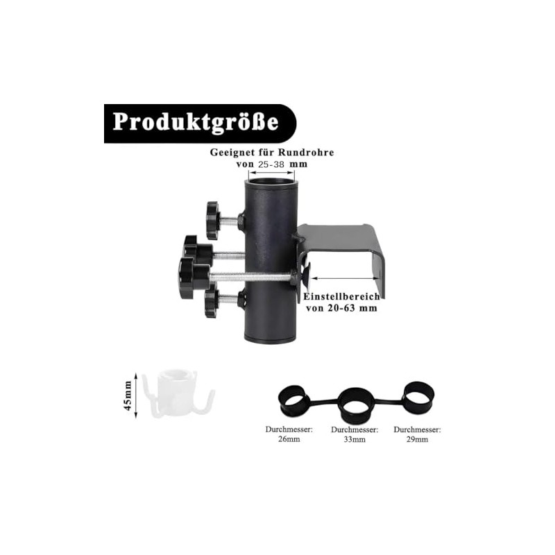 Parasol Holder Balcony Railing with Hooks, Diameter 25-38 mm Balcony