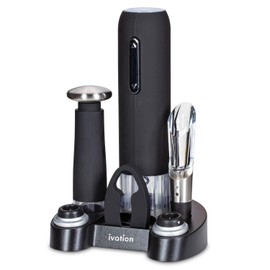 Ivation Wine Gift Set – Includes Electric Opener, Aerator, Vacuum Preserver, 2 Stoppers, Foil Cutter & Charging Base