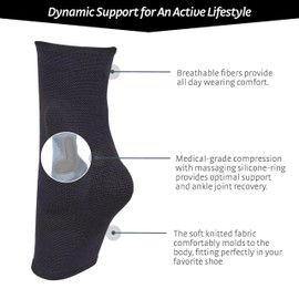 Doc Ortho Compression Ankle Brace Sleeve with Malleolus Pads, Breathable Pull-On Support, Single Unit