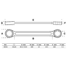 BGS 30341 Double Ring Spanner Extra Flat SW 24 x 26 mm