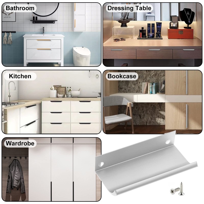Cjueiom 6 Pack Concealed Kitchen Cupboard Handles 128mm Hole Center
