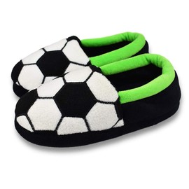 Tirzrro Kids Boy's Warm Plush Indoor Soccer Slippers with Soft Memory Foam Slip-on Shoes Size 12-13 US Black