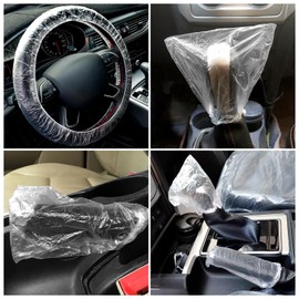 ICWEIMEI 300Pcs Disposable Car Protective Covers Include 100Pcs Disposable Steering Wheel Covers 100Pcs Disposable Gear Shift Covers 100Pcs Disposable Handbrake Covers for Car Protection