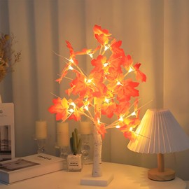 Fall Lighted Maple Tree, Thanksgiving Decorations 24 LED Light Up Tabletop Maple Tree, Fall Light Up Trees Timer for Autumn Home Harvest Thanksgiving Indoor Outdoor Decorations