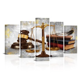 Saypeacher 5 Piece Legal Canvas Wall Art Vintage Law Firm Scales Justice Hammer Picture Prints on Canvas Lawyer Office Decor Art (L:40 x H:24)