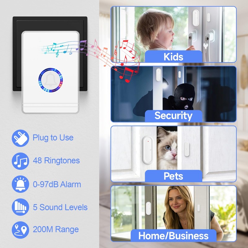 Wireless Motion Sensor Door Chime,NineLeaf Entry Alert Chime,Ring Alarm Contact