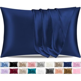 Pamposh Silk Satin Pillowcase for Hair and Skin - King Size Pillow Cases 2 Pack - Navy Pillow Cases King Size 2 Pack with Envelope Closure (Navy, King (20"x36"))