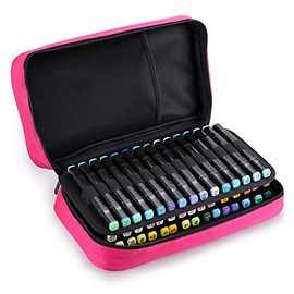 BTSKY Art Marker Carrying Case Lipstick Organizer-60 Slots Canvas Zippered Markers Storage for Prismacolor Touch Spectrum Noir Paint Sharpie Markers, Empty Wallet Only (Pink)