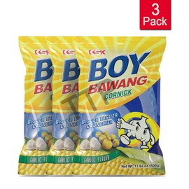 Boy Bawang Cornick, Garlic - Crispy Tasty & Gluten-Free Corn Nuts 3.54 ounces (100g), 3 Pack