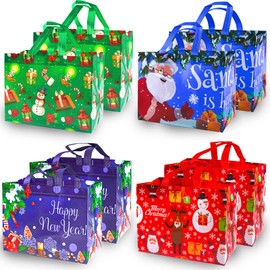 KRUCE Pack of 8 Large Christmas Bags, Reusable Non-Woven Christmas Bag for Holiday Christmas Event Party (31 x 17 x 25 cm)