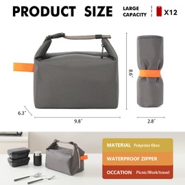 Lunch Bag for Women & Men Fresh Keep Lunch Box, Small Leakproof Cooler Bag Food Lunch Containers High Capacity Reusable Lunch Tote Bags for Work, Office, Picnic, Trave(Grey)