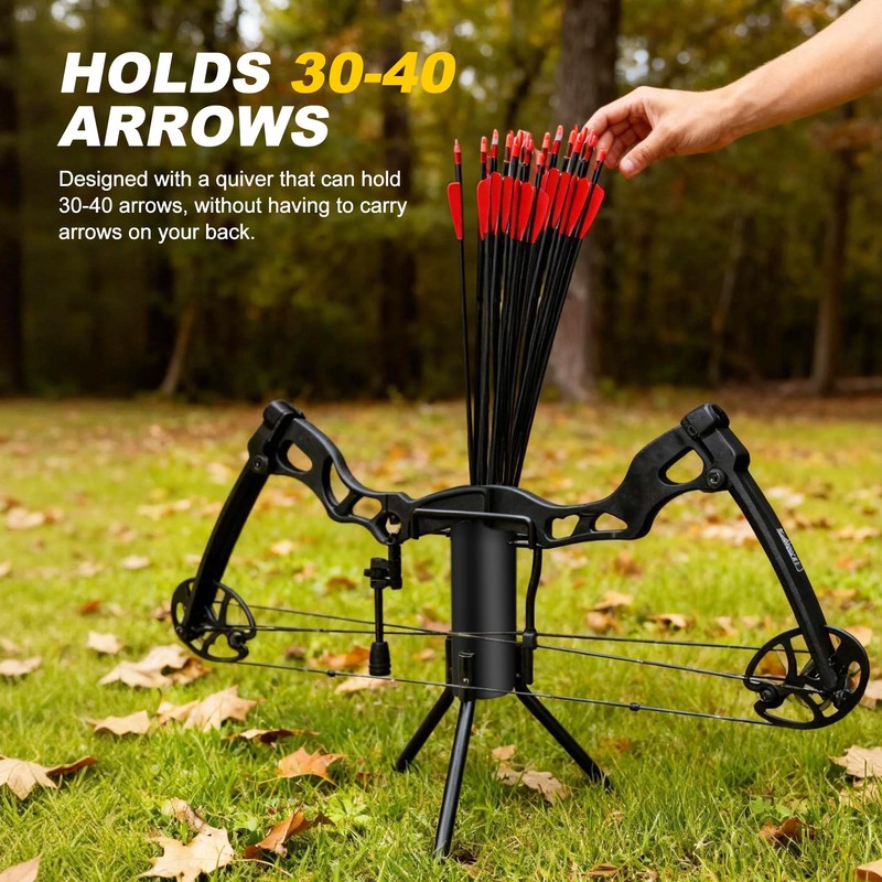 Gulfmew Ground Bow Stand with Quiver, Bow Accessories,13.6 in,Black,1 Pack