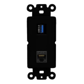 Wallplate City 2 Port Black Decorative Jack Coupler Keystone Rocker CAT6 USB-3 Wall Plate
