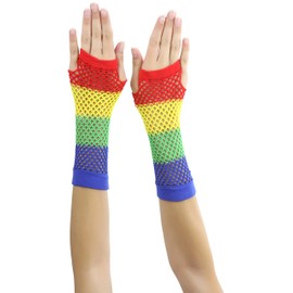 ToBeInStyle Women's Diamond Net Fingerless Gloves - Rainbow
