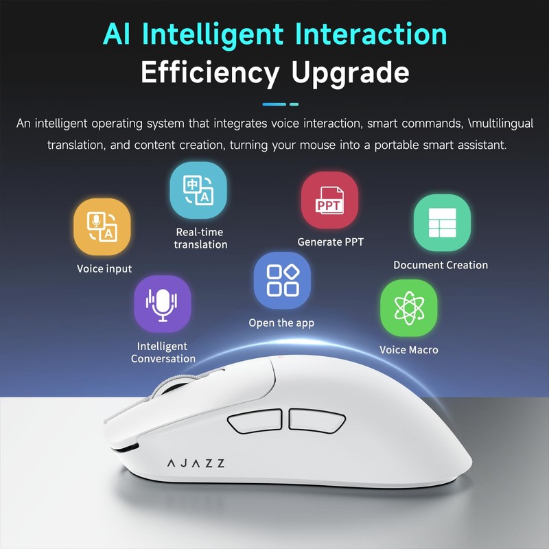 AJ200NLMC AI Gaming Mouse,61g Lightweight Tri-Mode Wireless Mouse with NearLink
