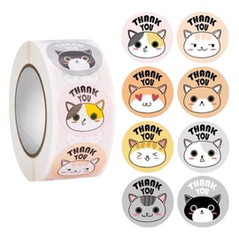 500 Pegatinas Circulares Gato Agradecimiento Calcomanía Rollo Suministros Fiesta Etiquetas Embalaje Regalos Decoración Donas Sobre Embalaje de Agradecimiento Etiquetas Adhesivas Sellado (Gatitos)