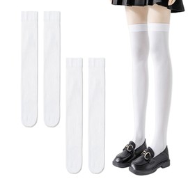 DAZZLUXE 2 Pairs of Over the Knee Thigh Stockings, White Stockings, Stockings, Student Socks, Sexy Stockings, Women's Socks, Jk Uniform Stockings, Suitable for School, Daily Life, Parties (52 cm),