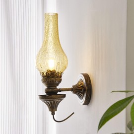 DOFANIE 16in Vintage Wall Sconces Antique Rustic Farmhouse Bedside Wall Lamps Oil Rubbed Bronze Cracked Glass Western Industrial Wall Lighting for Living Room Bedroom (Amber, Hardwired)